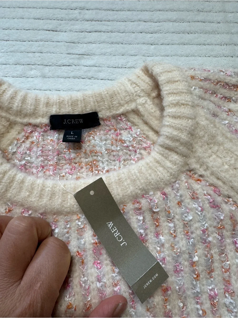 J. Crew Cream and Pink Flecked Ribbed Scoopneck Sweater